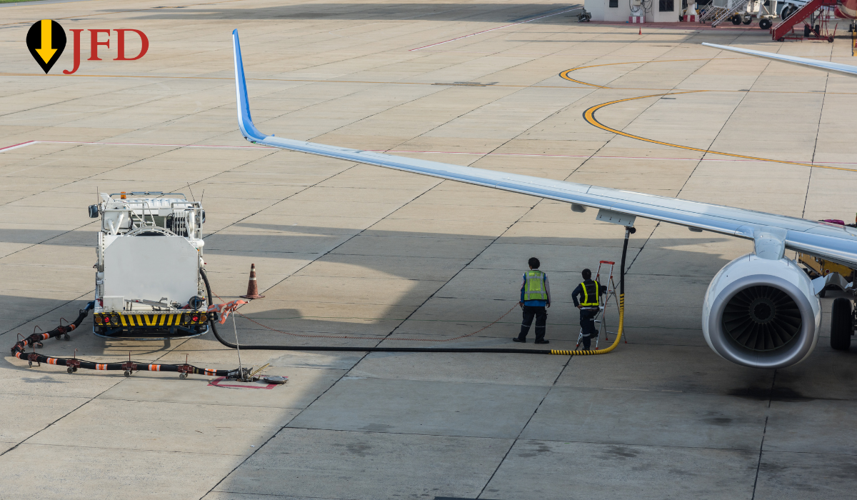 Into-plane technicians fuelling aircraft